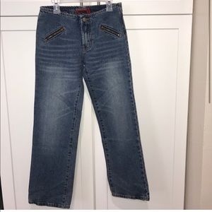 Jeans with front pockets exposed zip
